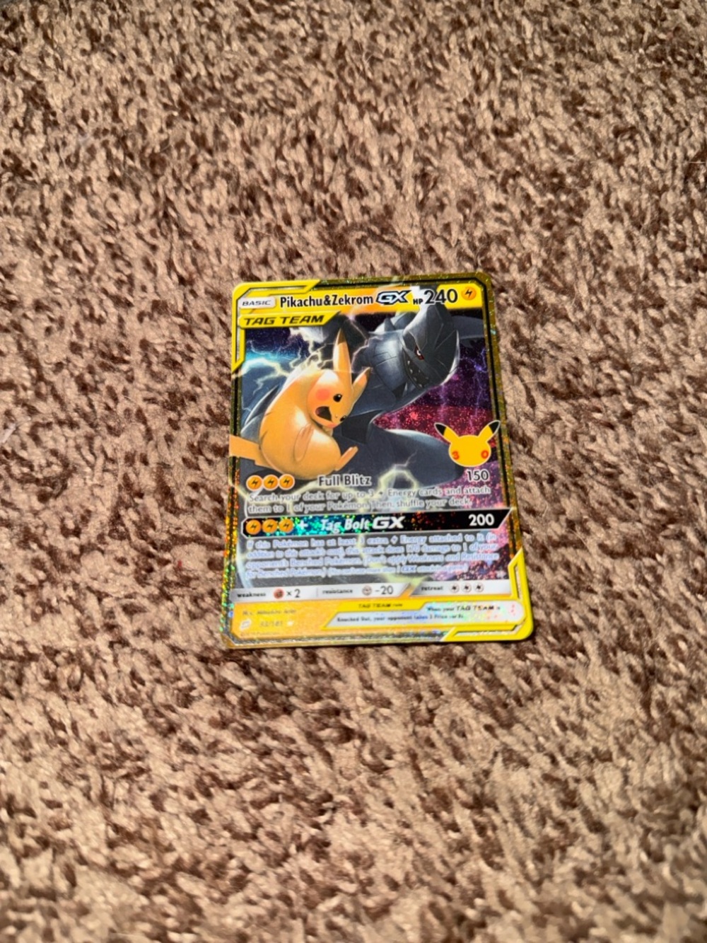 Pikachu & Zekrom GX Tag Team Pokemon Card 33/181 30th anniversary